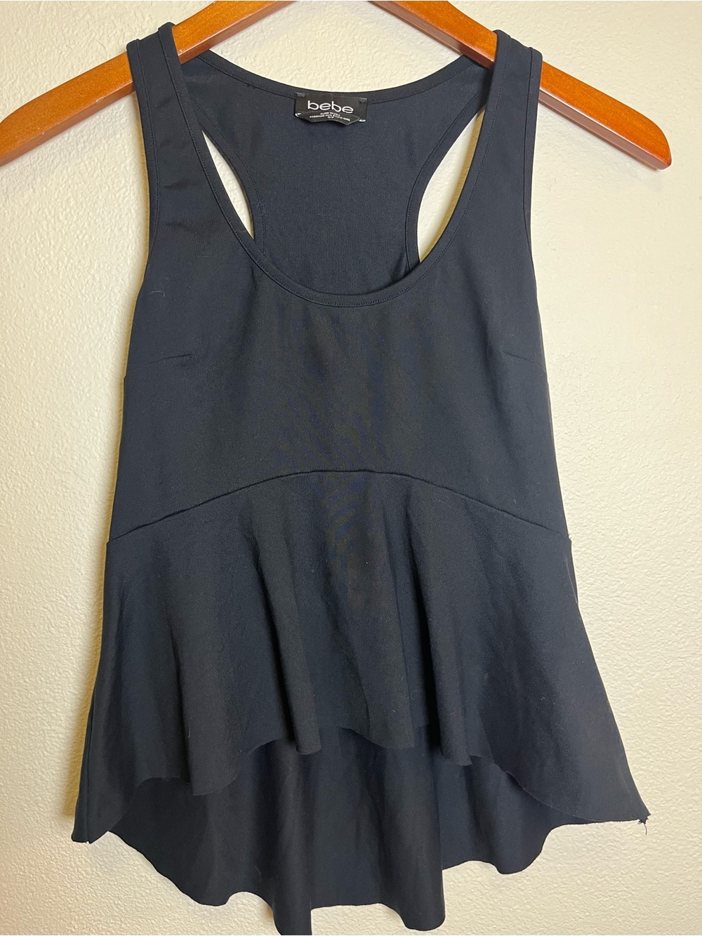 Vintage Y2K bebe Black Basic Peplum Racerback Tank with stretch